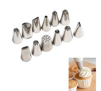AkNebriax Set professionale da 12 beccucci decorativi in acciaio inossidabile, adatti per sac à poche, riutilizzabili, ideali per decorazioni floreali, crostate e biscotti.