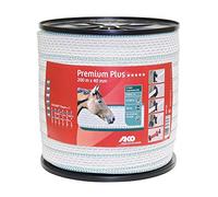 AKO Premium Plus, nastro per recinzioni elettriche, banda larga, 40 mm, bianco/verde, 200 m, resistenza: 0,09 ohm, migliore conduttività possibile per impianti di recinzione esigenti
