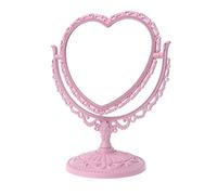 AKOAK Specchio cosmetico a forma di cuore, in plastica, double-face, girevole, leggero, per bagno e camera da letto, colore: rosa