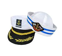AKOFIC 2 Pezzi Cappello da Marinaio da Capitano Bianco, Cappelli da Festa per Adulti e bambini Regolabile, Cappello Costume da Marinaio Accessori per Yacht Donna Uomo Cosplay Halloween Carnevale