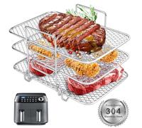 AKOFIC Accessori Friggitrice ad Aria, 7 Pollici Accessori Airfryer Supporto in Metallo Porta Spiedini, Griglia Doppio Strato Friggitrice Griglia Forno in Acciaio Inossidabile per Friggitrice ad Aria