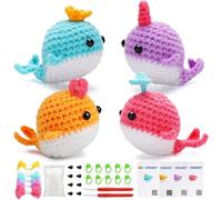AKOFIC Kit Uncinetto Principianti - Set Uncinetto Completo con Tutorial Video Passo-Passo, Kit Animali all'Uncinetto pour Adulti Bambini, Kit Lavori a Maglia Fai Da Te - 4 Pezzi Balena