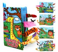 AKOFIC Libri Stoffa Neonati 0 3 6 12 Mesi, Libro Sensoriale con 3D Code della Giungla, Libro Tattile Morbidi Interattivo, Giochi Sensoriali Montessori Giocattoli Educativi Regali Neonato (Jungle Tail)