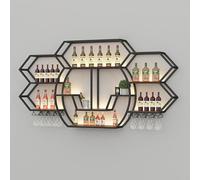 AKOGG Moderno Portabottiglie Da Parete Con Portabicchieri,industriale Porta Bottiglie Di Vino Con Supporto In Vetro,Scaffale Per Vino In Metallo Con Porta Calici Per Casa Cucina E Soggiorno(Black)