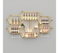 AKOGG Moderno Portabottiglie Da Parete Con Portabicchieri,Porta Bottiglie Di Vino Con Supporto In Vetro,Scaffale Per Vino In Metallo Con Porta Calici Per Casa Cucina E Soggiorno(Gold)