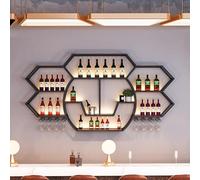 AKOGG Moderno Portabottiglie Da Parete Con Portabicchieri,Porta Bottiglie Di Vino Con Supporto In Vetro,Scaffale Per Vino In Metallo Con Porta Calici Per Casa Cucina E Soggiorno(Black)