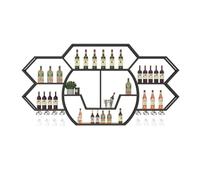 AKOGG Portabottiglie Da Parete Con Portabicchieri,Ferro,Porta Bottiglie Di Vino Con Supporto In Vetro,Scaffale Per Vino In Metallo Con Porta Calici Per Bar Casa Cucina E Soggiorno