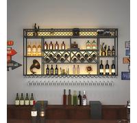 AKOGG Portabottiglie Da Parete Con Portabicchieri,Porta Bottiglie Di Vino Con Luce LED,Scaffale Galleggiante Per Vino E Champagne,Ideale Per Bar,Cucina,Soggiorno E Sala Da Pranzo(250**20 * 120cm)