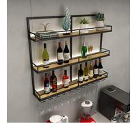 AKOGG Portabottiglie Da Parete con portabicchieri,Porta Bottiglie Di Vino Con Ripiano Espositivo,Metallo Porta Vino,Per Casa,Bar,Sala Da Pranzo,Cucina(160cm/63in)