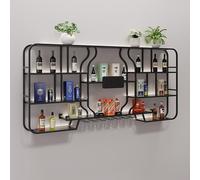 AKOGG Portabottiglie da Parete Elegante in Metallo con Supporto in Vetro e Porta Calici - Scaffale Galleggiante per Vino e Champagne con Illuminazione LED per Cucina, Bar e Cantina(Black,226cm(89in))