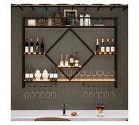 AKOGG Portabottiglie da Parete Elegante in Metallo con Supporto in Vetro E Portabicchieri - Scaffale Galleggiante per Vino E Champagne per Cucina, Bar E Cantina(Black,100x15x80cm)