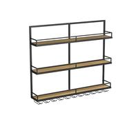 AKOGG Portabottiglie da Parete in Ferro - Scaffale per Vino in Metallo,Porta bottiglie di vino Con portabicchieri da vino, Mensola Elegante per Cucina, Sala da Pranzo e Bar(Black,100cm/39.4in)