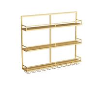 AKOGG Portabottiglie da Parete in Ferro - Scaffale per Vino in Metallo,Porta bottiglie di vino Con portabicchieri da vino, Mensola Elegante per Cucina, Sala da Pranzo e Bar(Gold,120cm/47.2in)