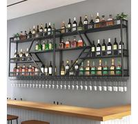 AKOGG Portabottiglie Da Parete In Metallo Con Luci LED E Portabicchieri,Scaffale Bar Con Supporto Bicchieri,Porta Bottiglie Da Vino Per Cucina Salotto Home Bar (Oro/Nero)(Black,240 * 20 * 86cm)