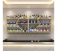 AKOGG Portabottiglie Da Parete In Metallo Con Luci LED E Portabicchieri,Scaffale Bar Con Supporto Bicchieri,Porta Bottiglie Da Vino Per Cucina Salotto Home Bar (Oro/Nero)(Gold,300 * 20 * 86cm)