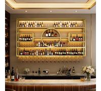 AKOGG Portabottiglie da Parete in Metallo con Portacalici e Luci LED, Mensola per Vino Moderna per Bar, Cucina, Sala da Pranzo, Espositore per Liquori e Vin(Gold,160cm/63in)