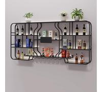 AKOGG Portabottiglie Da Parete In Metallo Con Supporto In Vetro E Porta Calici,Porta Bottiglie Di Vino,Scaffale Galleggiante Per Vino Con Illuminazione LED Per Cucina Bar Cantina(Black,300cm(118in))