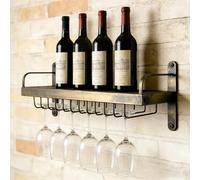 AKOGG Portabottiglie Da Parete In Metallo Con Supporto Per Calici, Mensola Per Vino, Scaffale Per Bottiglie, Organizer Vino，Porta Bottiglie Da Vino Per Cucina Soggiorno Bar(70cm/27.5in)