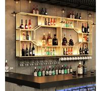 AKOGG Portabottiglie da Parete in Metallo Elegante con Portabicchieri - Scaffale Galleggiante per Vino e Champagne, Ideale per Bar, Cucina, Soggiorno e Sala da Pranzo(Gold,280cm/110.2in)