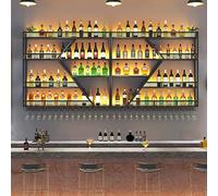 AKOGG Portabottiglie Da Parete Industriale Con Luce LED,Porta Bottiglie Di Vino Con Portabicchieri,Scaffale Galleggiante Per Vino E Champagne,Per Bar,Cucina,Soggiorno(4-layer Black,240 * 20 * 123cm)