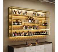 AKOGG Portabottiglie da parete moderno con illuminazione LED, espositore in ferro di grande capacità con portacalici, organizzatore per bottiglie per cucina, soggiorno, bar(Gold,200cm/78.7in)