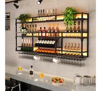 AKOGG Portabottiglie Da Parete Per Bar In Metallo Con Supporto In Vetro E Portabicchieri,Porta Vino Di Grande Capacità,Scaffale Galleggiante Per Vino E Champagne Per Cucina(160cm/63in)