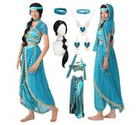 Akokvlar Costume da principessa araba per donne adulte vestito con accessori parrucca (XL, blu)