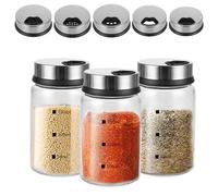 AKOLAFE 3 pezzi Barattoli Spezie 150ml Barattoli Vetro con Coperchio in Vetro Borosilicato con 4 Tipi di Fori Contenitori Spezie per Cucina per Sale, zucchero, pepe, spezie, peperoncino
