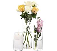 AKOLAFE 3 Pezzi Cilindro Vaso Fiori 15/20/25cm Vaso Vetro Trasparente Moderni Vaso Alto Vetro, Vaso di Fiori In Vetro, Vaso Decorativo da Interno per Rose, Pampa, Erba, Centrotavola Matrimonio