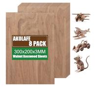AKOLAFE 8 fogli di compensato da 3 mm, in legno di noce non trattato, 300 x 200 mm, in legno di noce, naturale, A4, per fai da te, artigianato, pittura, modello decorativo