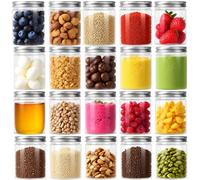 AKOLAFE Confezione da 20 barattoli di plastica da 250 ml con coperchi in alluminio bianco rotondi trasparenti a prova di perdite per alimenti campeggio ferramenta artigianato e creazione di melme