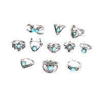 AkoMatial Anelli impilabili in lega, 11 pz/set vintage bohémien finto turchese turchese anelli da dito gioielli regalo per le donne, Metallo, lega.