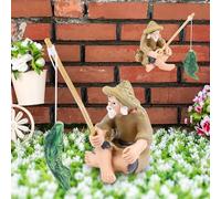 AKONE 2 statuette in miniatura per la pesca, per l'età dell'uomo, per la pesca, per l'acquario, micro paesaggio, bonsai fata, decorazione da giardino, statuette da giardino (a)