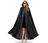 AKONE Mantello unisex per Halloween, mantello con cappuccio, per Halloween, colore nero, con aletta per gli occhi, set per adulti, cosplay, vampiro, costume di Halloween, costume medievale, 180 cm