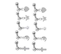 AKOOSY 10 Pezzi Orecchini Cartilagine Acciaio Inossidabile Ipoallergenici Forma di Croce Stella Farfalla Cuore Piccoli Ear Pin Studs Leggeri per Uso Quotidiano e Occasioni Speciali