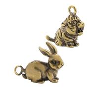 AKOOSY 2 Pezzi Mini Vintage Brass Bunny And Tiger Pendants Cute Animal Key Ring Charms For DIY Jewelry Necklace Bracelet And Backpack Decorations