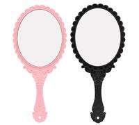 AKOOSY 2 Pezzi Specchio da Trucco Portatile Rotondo Retrò Manico | ABS e Vetro, Superficie ad Alta Definizione Liscia, per Ritocchi Rapidi in Borsa, Camera e Dormitorio