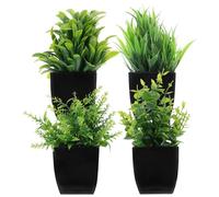 AKOOSY 4 Pezzi Pianta Finta in Vaso Nero, Piccola, Plastica, per Interno | Effetto Realistico, Design Salvaspazio, senza Annaffiature Né Concime, per Bagno e Decorazione Tavolo