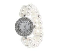 AKOOSY Bracciale Elastico Donna con Doppie Perle e Strass, Orologio da Polso Vintage Elegante, Gioielli Natalizi Regolabili per Feste e Occasioni Speciali