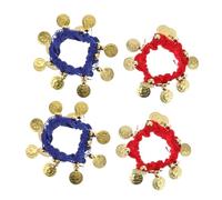 AKOOSY Braccialetti da Polso per Danza del Ventre 4 Pezzi Rosso e Blu Reale con Campanelli Chiari, Accessori Indiani per Bambine e Donne, Ideali per Balletto, Danza Indiana e Costumi da Festa