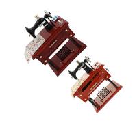 AKOOSY Carillon Atmosfera Melodica Vintage a Forma di Macchina da Cucire in Plastica Marrone, Set 2 Pezzi Meccanismo Meccanico per Decorazione per Scrivania Ufficio e Casa