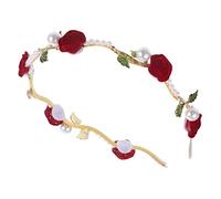 AKOOSY Fascia Per Chioma Da Donna Elastica in Lega Fiori Scarlatti e Perle, Cerchietto Per Chioma Da Sposa Leggero, Accessorio Elegante Per Feste, Matrimoni e Ragazze Adolescenti