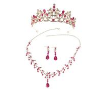 AKOOSY Gioielli Sposa con Tiara Rosa e Collana con Pietre Orecchini Eleganti per Matrimonio Compleanno e Festa Accessori Costume Raffinati e Resistenti