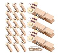 AKOOSY Legno Mini Mollette con Spago 50 Pezzi a Forma di Ape per Foto | Cartoline, Appunti e Sacchetti, Stile Decorativo con Tocco Naturale, Accessorio Incluso in Juta
