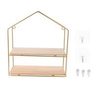 AKOOSY Mensola da Parete in Ferro e Legno Oro, Set da 1, Elegante | Rack Murale Versatile, Design Delicato, per Ambienti Domestici, Supporto Ordinato e Compatto