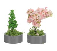 AKOOSY Mini Alberi Modello per Diorama 2 Pezzi, Alberi Finti in Miniatura Fiori di Ciliegio e Pini, Piante in Vaso per Case delle Bambole, Decorazioni Paesaggio Ferroviario e