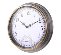 AKOOSY Orologio da Parete Rotondo da 12 Pollici in Plastica con Termometro | Stile Retro, Uso Interno ed Esterno, Lettura Facile da Lontano, per Patio e Camera da Letto