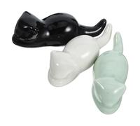 AKOOSY Portapenne Ceramica Cinese a Forma di Gatto, Set da 3 Pcs per Calligrafia o Scrivania Design Anti-Scivolo e Stile Raffinato
