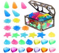 AKOOSY Set di 1 Scrigno del Pirata in Plastica con 30 Gemme Colorate Luminescenti per Giochi in Piscina e Feste sulla Spiaggia con Funzione di Decorazione e Colore Casuale Stili Multipli