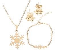 AKOOSY Set Gioielli Donna 3 Pezzi in Acciaio Inox Orecchini Fiocco di Neve Bracciale Doppio Strato Dorato e Collana Girocollo Elegante per Anniversario e Feste